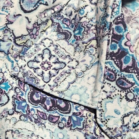 J. Jill Women’s Blue Print Top L Button Down Boho Chic Coastal Cowgirl Light - Picture 8 of 13